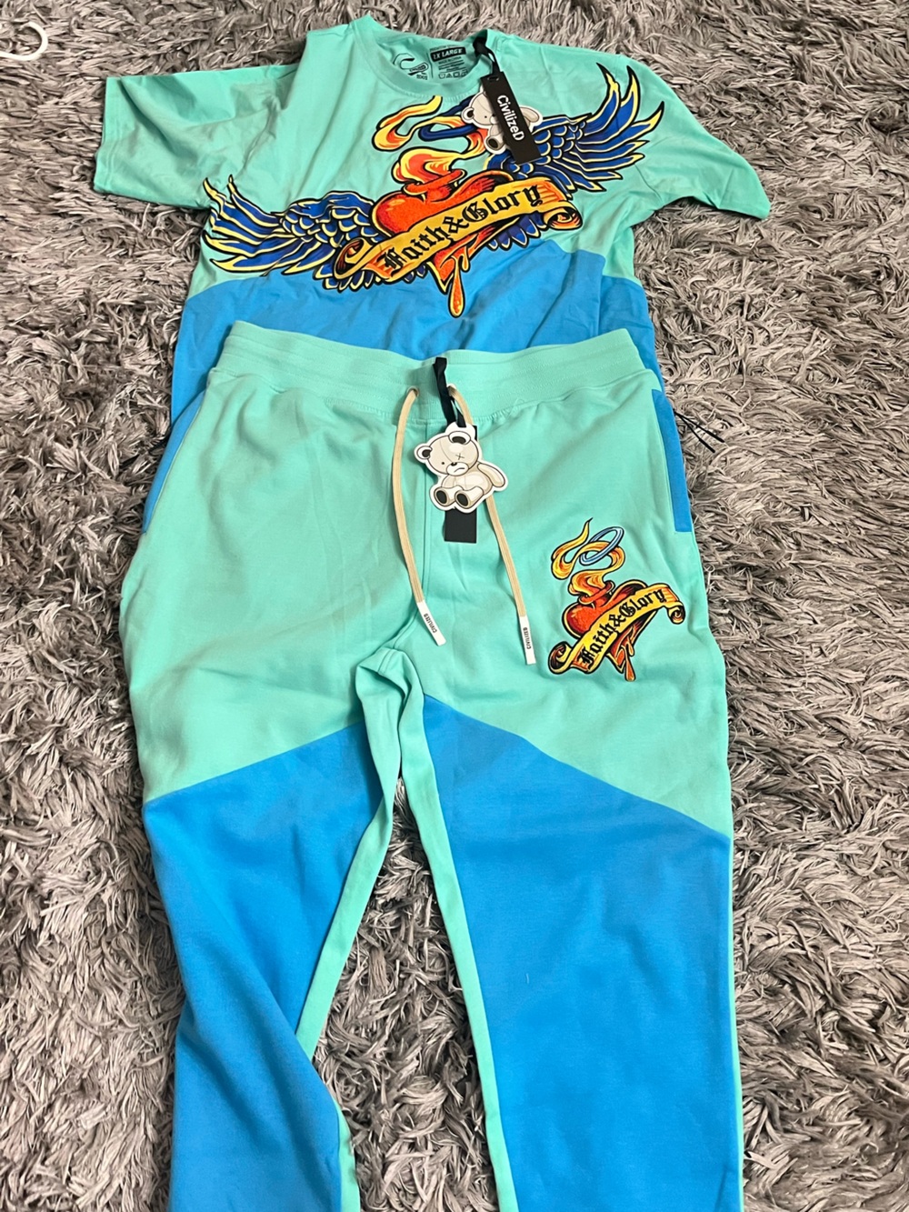 Men’s Mint and Blue Graphic Joggers Set